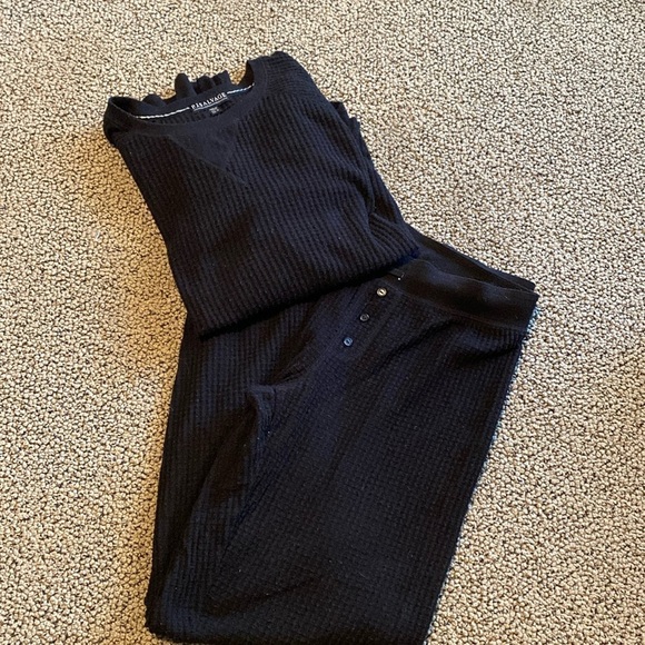 PJ Salvage Black Waffle Knit Loungewear Set Size Medium in EUC - Picture 1 of 7